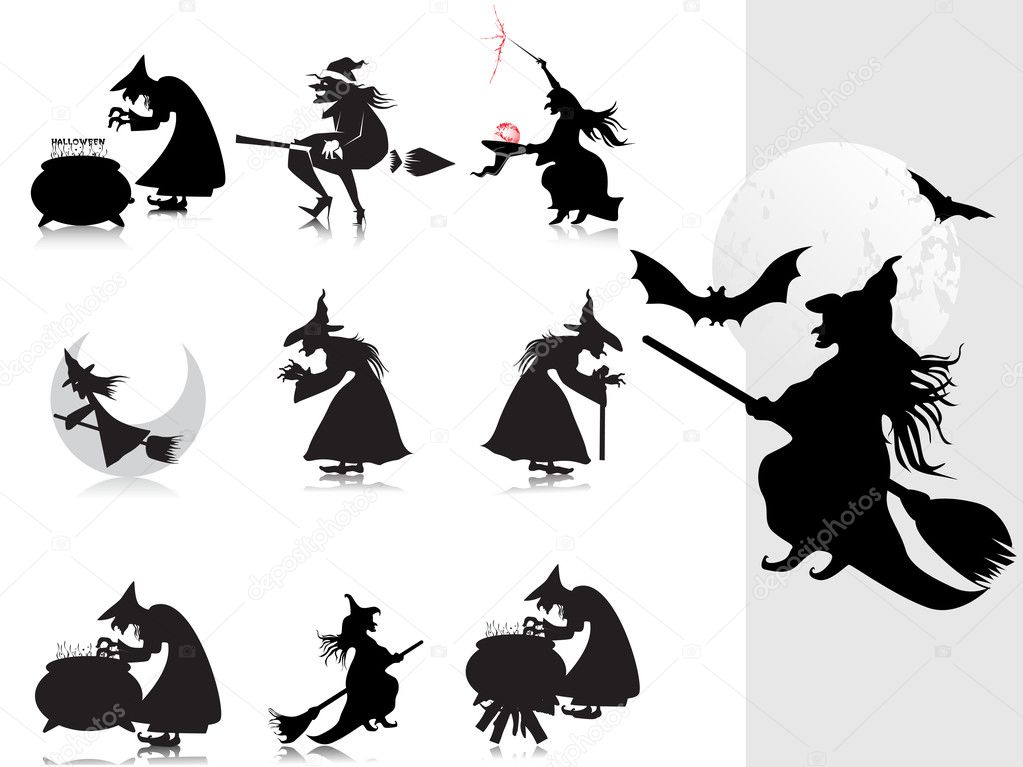 Collection of witch silhouette with background
