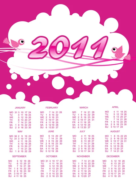 Nuovo anno 2011 calendario — Vettoriale Stock