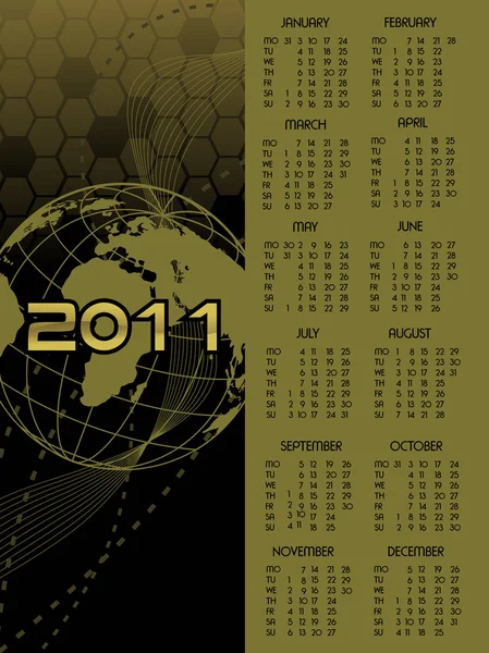新的一年 2011年日历 — 图库矢量图片