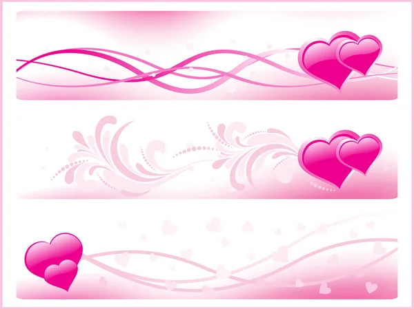 Набір з трьох рожевих романтичних банерів — стоковий вектор
