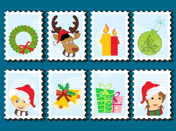 Conjunto de feliz sello de Navidad — Vector de stock