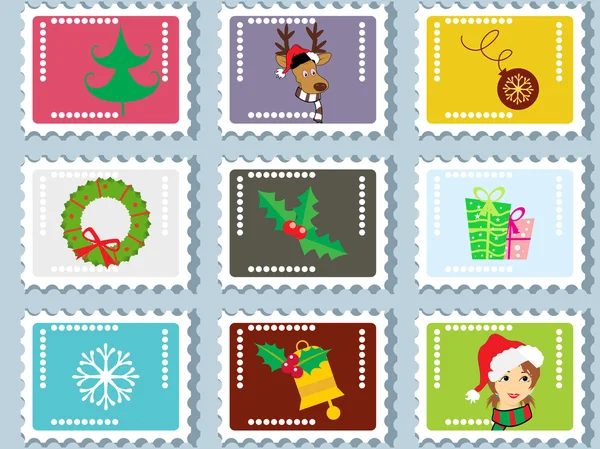Σύνολο ευχάριστων Χριστουγεννιάτικων γραμματοσήμων — Διανυσματικό Αρχείο