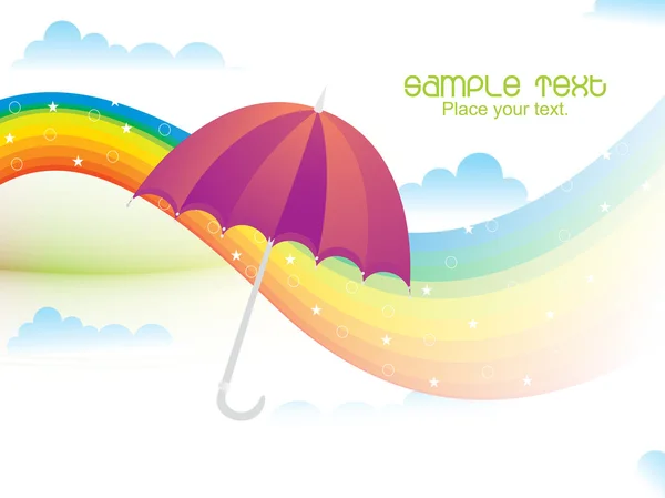 Regenachtige achtergrond met regenboog — Stockvector