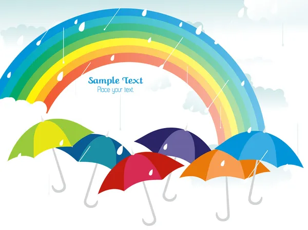 Fundo chuvoso com arco-íris — Vetor de Stock
