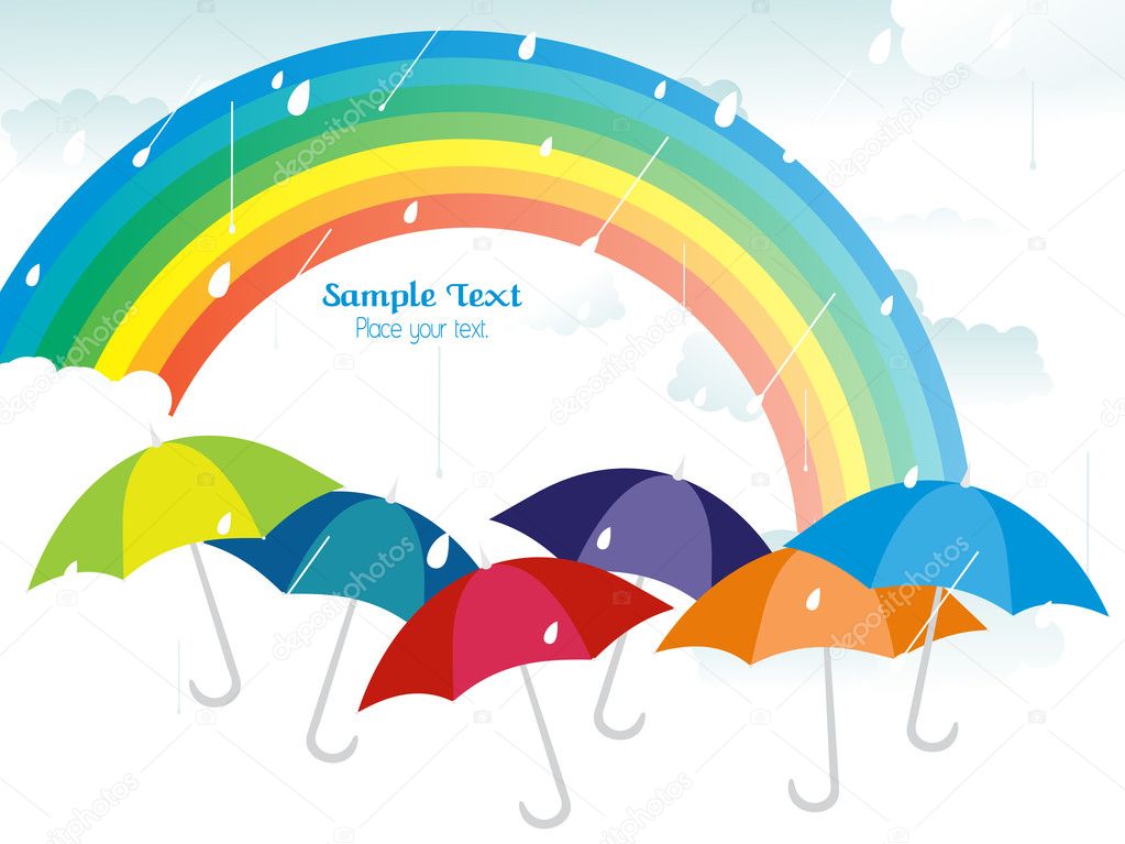 Rainy background with rainbow
