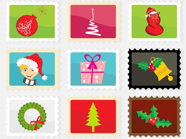 Набір веселих різдвяних марок — стоковий вектор