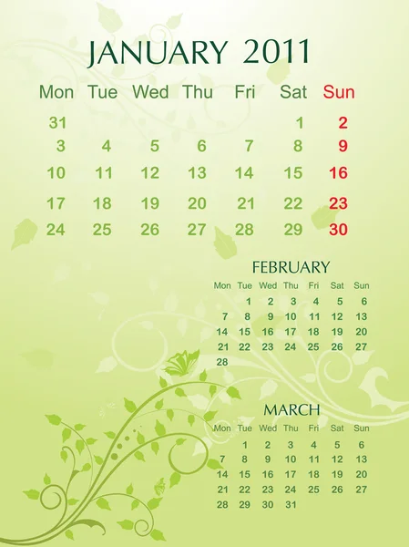 Vettore tre mesi di calendario — Vettoriale Stock
