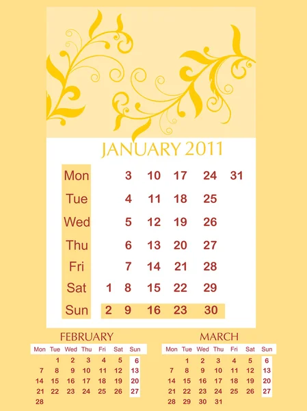 Vektor tre månader kalender — Stock vektor