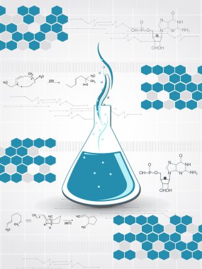 Chemical formula background with laboratory tube, vector illustration