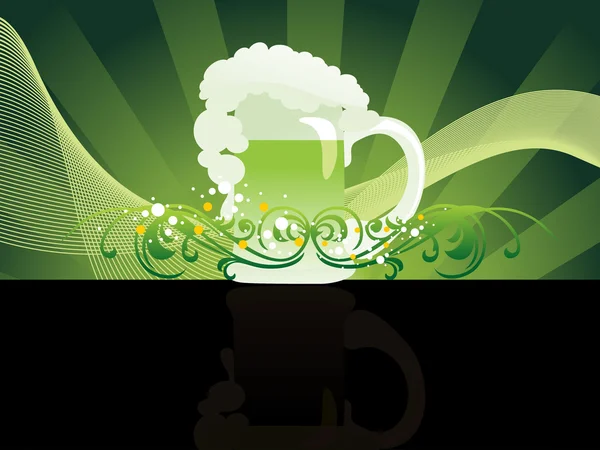 Abstrait Fond Rayons Verts Avec Vague Courbe Tasse Bière — Image vectorielle