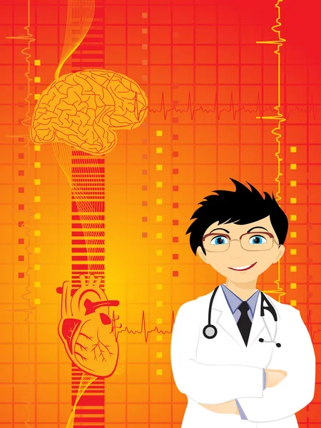 Pozadí s lékařem, srdce a lidský mozek — Stockový vektor