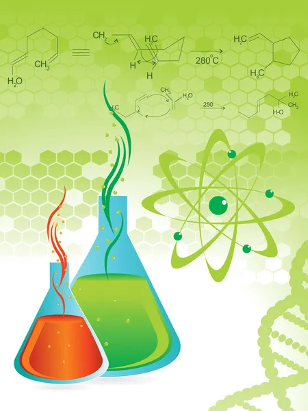 化学公式背景与实验室瓶 — 图库矢量图片