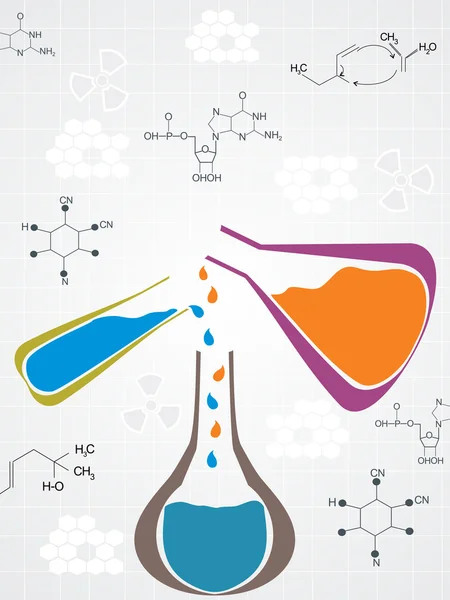 蜂窝状背景与化学公式 实验室瓶 — 图库矢量图片