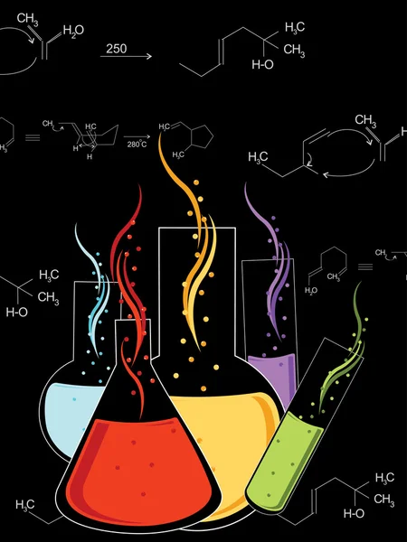 実験室のフラスコの化学式の背景 — ストックベクタ