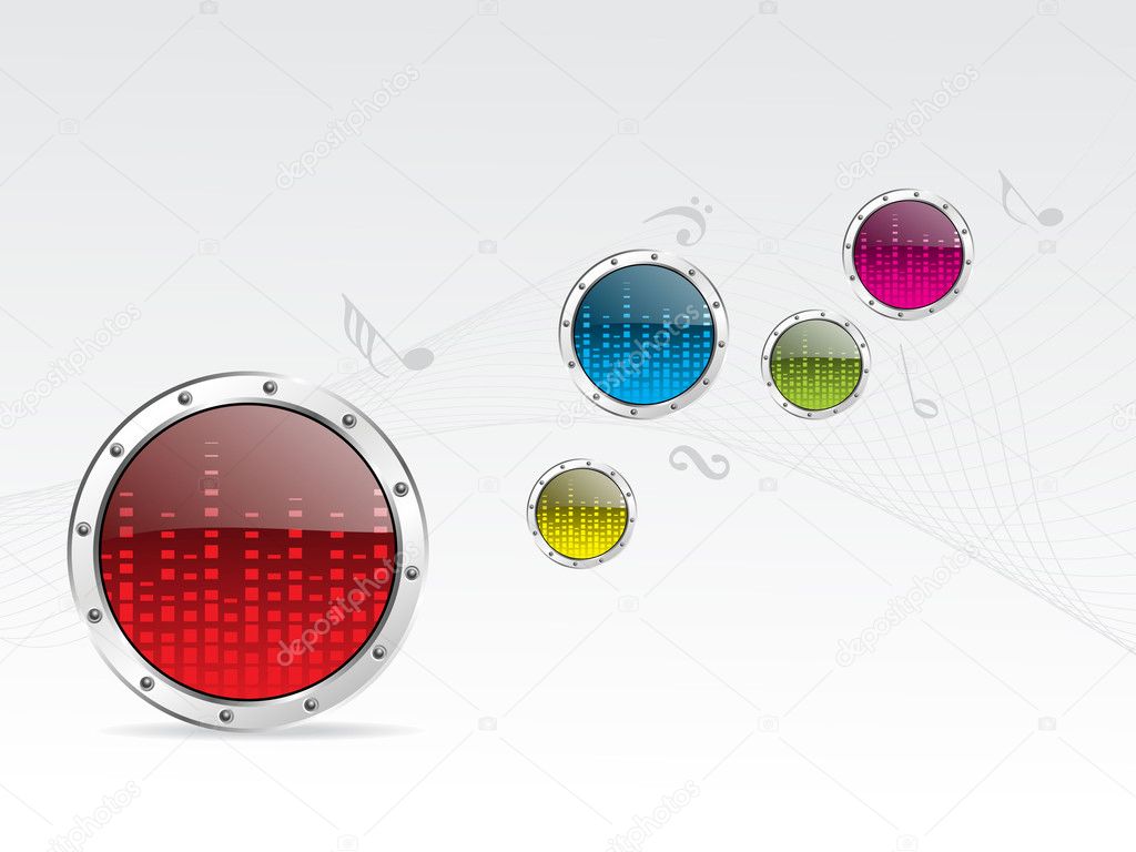 Background with musical notes, colorful button