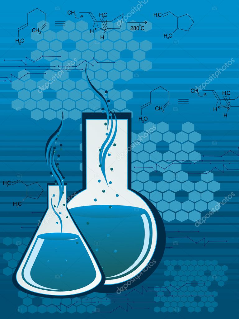 Chemical formula background with laboratory flask — Stock Vector ...