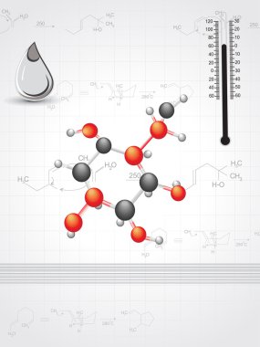 Chemical formula background with drop, molecules and thermometer clipart
