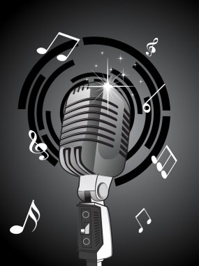 Background with musical notes, microphone clipart