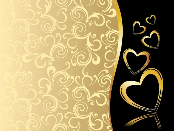 Altın Kalpler Ile Yaratıcı Çiçek Desenli Arka Plan — Stok Vektör