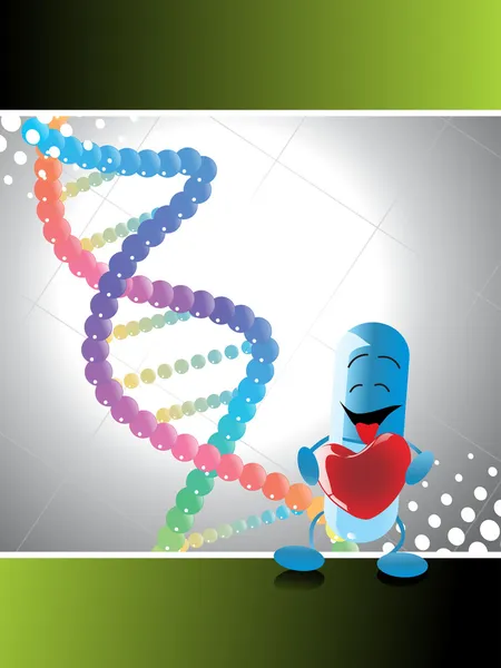 Colorful Dna Background Capsule Holding Heart — Stock Vector