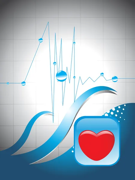 Abstrakter Blauer Herzschlag Hintergrund Mit Rotem Herz — Stockvektor
