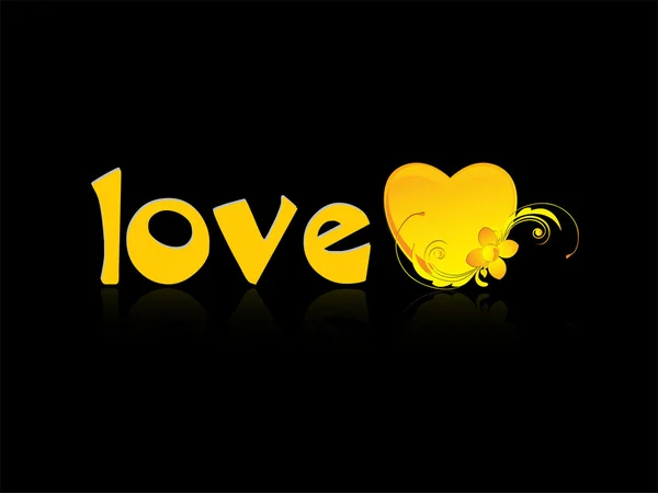 Czarne Tło Żółte Serce Miłość — Wektor stockowy