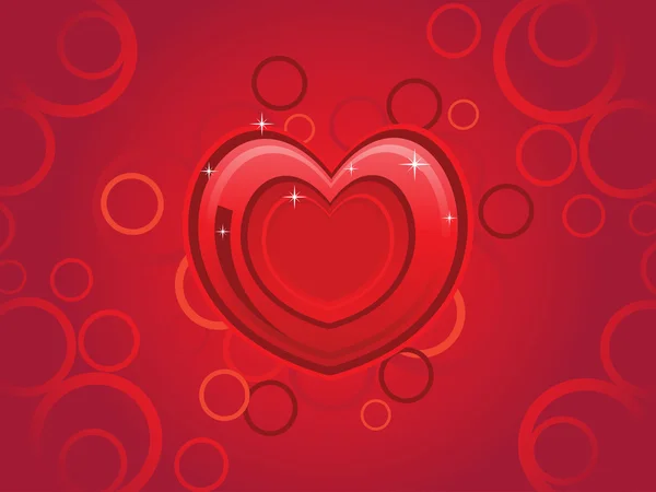 Abstracte Rode Cirkel Achtergrond Met Romantische Grote Rode Hart — Stockvector