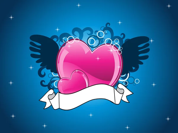 Μπλε Twinkle Αστέρων Φόντο Διακοσμημένα Καρδιά Και Κορδέλα — Διανυσματικό Αρχείο