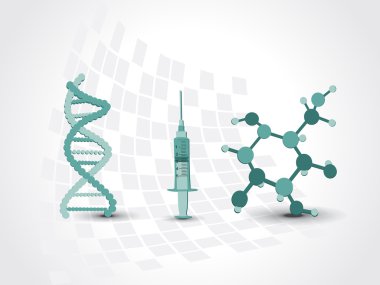 medical background with dna, atomic strcture and syringe clipart