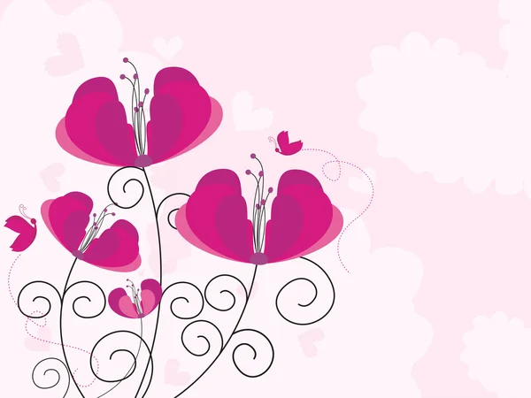 美しい花のイラストと抽象的なピンクの背景 — ストックベクタ