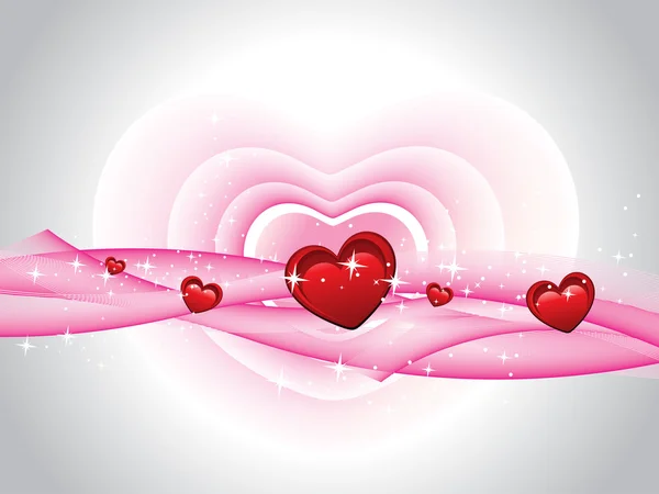 曲線波 ロマンチックな心で抽象ピンク トゥインクル スター背景 — ストックベクタ