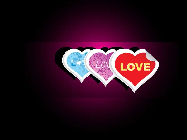 Abstracte Magenta Achtergrond Met Set Van Drie Valentine Dag Sticker — Stockvector