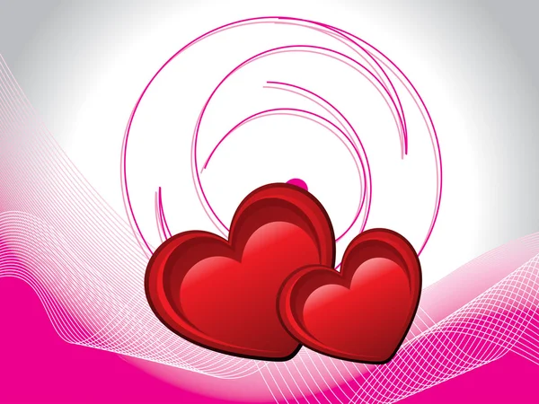 ロマンチックな栗色の心のセットを持つ抽象ピンク波状の背景 — ストックベクタ