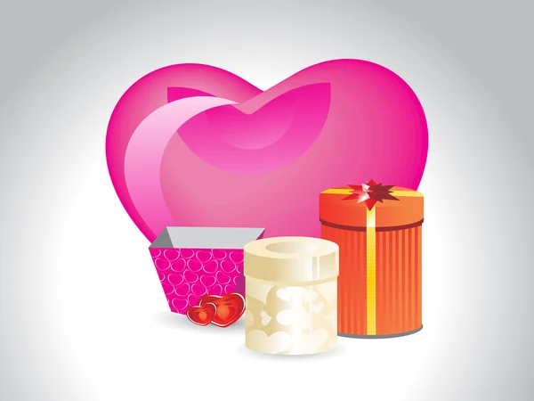 Αφηρημένο Γκρι Φόντο Μεγάλη Ροζ Καρδιά Συλλογή Από Κουτί Δώρου — Διανυσματικό Αρχείο