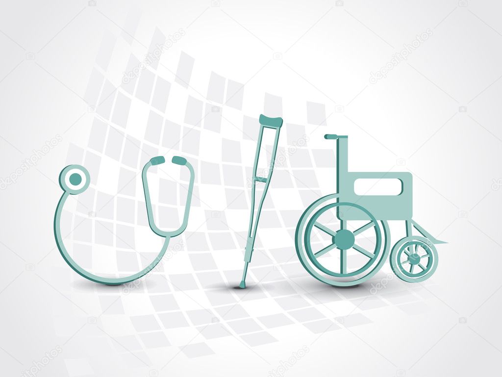 background with armchair, wheelchair and stethoscope
