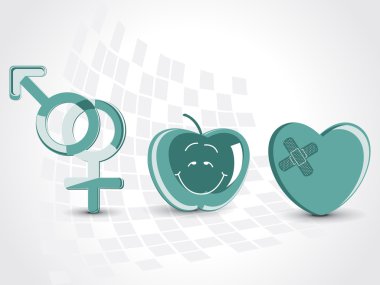 medical background with apple, damage heart and male female symbol clipart