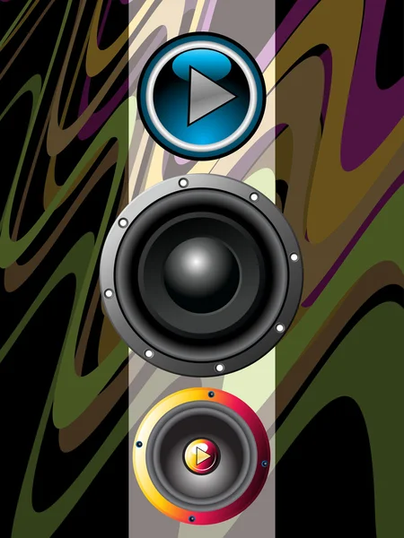 Fond avec vinyle musical, bouton — Image vectorielle