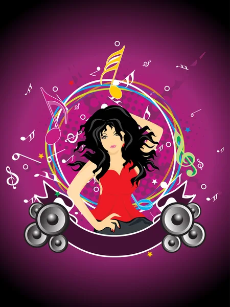 Magenta Background Colorful Musical Notes Girl Musical Banner — Stock Vector