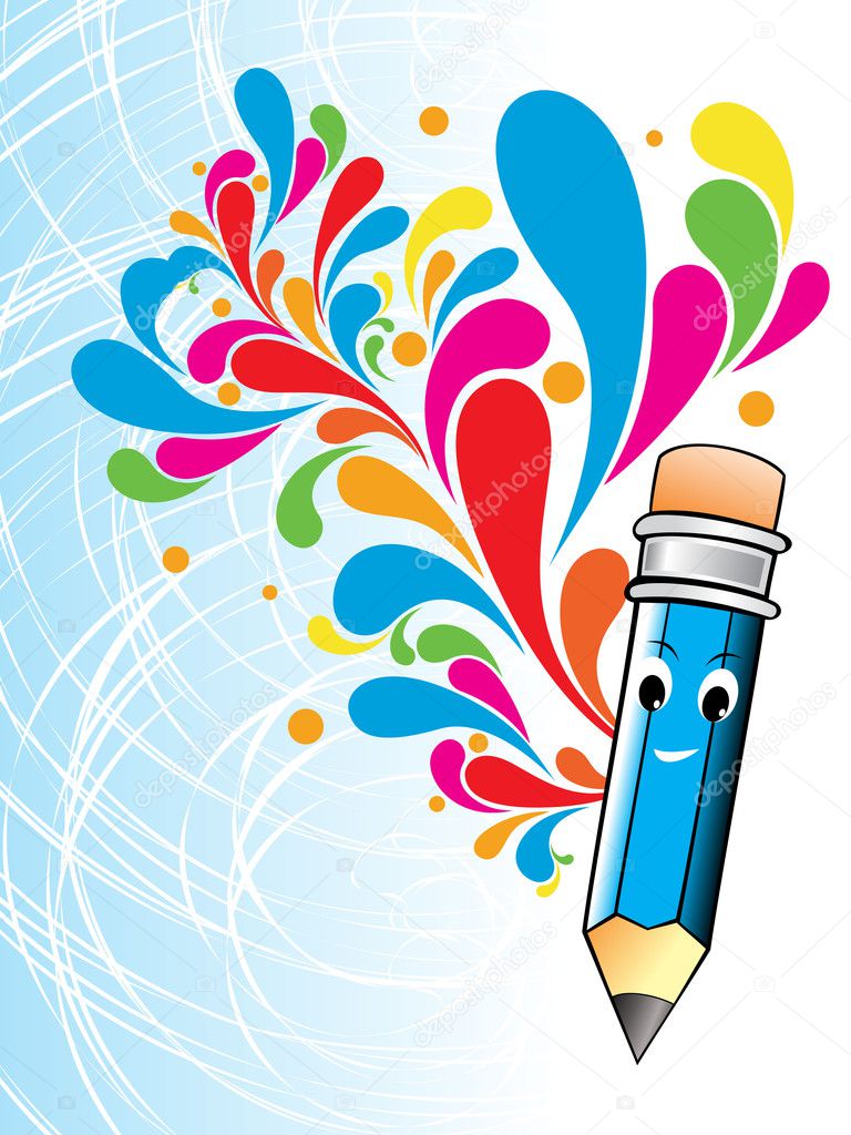 colorful artwork with cute blue pencil