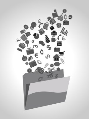 abstarct grey background with isolated folder in collection of corporate icons clipart