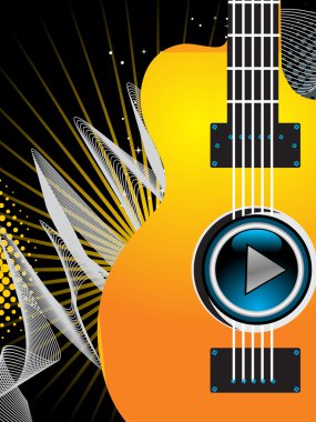 Abstract rays, curve wave background with ioslated guitar clipart