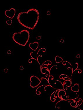 abstract black background with creative red floral, romantic heart clipart