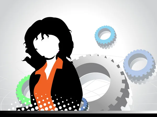 Engrenages mécaniques fond avec les femmes d'affaires — Image vectorielle
