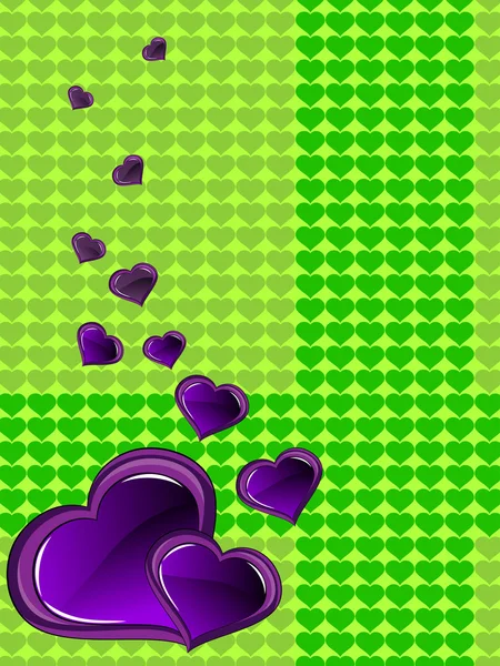 Зеленый Маленький Фон Сердца Романтическими Фиолетовыми Сердцами — стоковый вектор