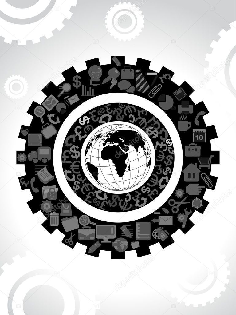 mechanical gears with globe concept background