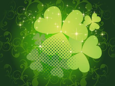 abstract creative floral pattern, twinkle star background with shamrock clipart