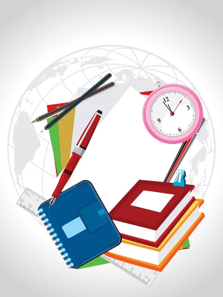 Globe achtergrond met onderwijs supplies, afbeelding — Stockvector