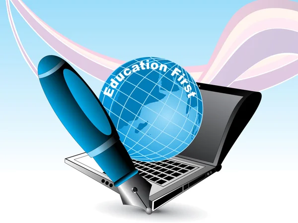 Education Background Globe Laptop Pen Vector Illustration — Stock Vector