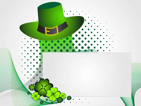Background with leprechaun hat, banner and shamrock — Stock Vector