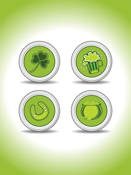 Streszczenie Tło Zielony Zestaw Czterech Patrick Dzień Ikony Ilustracja — Wektor stockowy